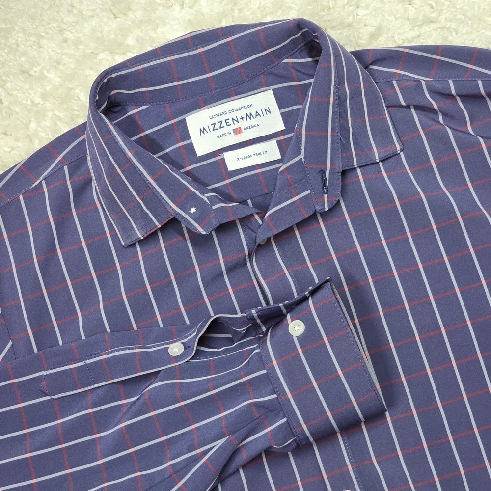 Mizzen+Main Mens Leeward Button Up Shirt Size XL‎ Blue Check Stretch Office